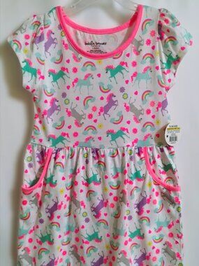 Bobbie Brooks Unicorn Dress - Cotton-Blend, Pink Trim, Sizes XS–M